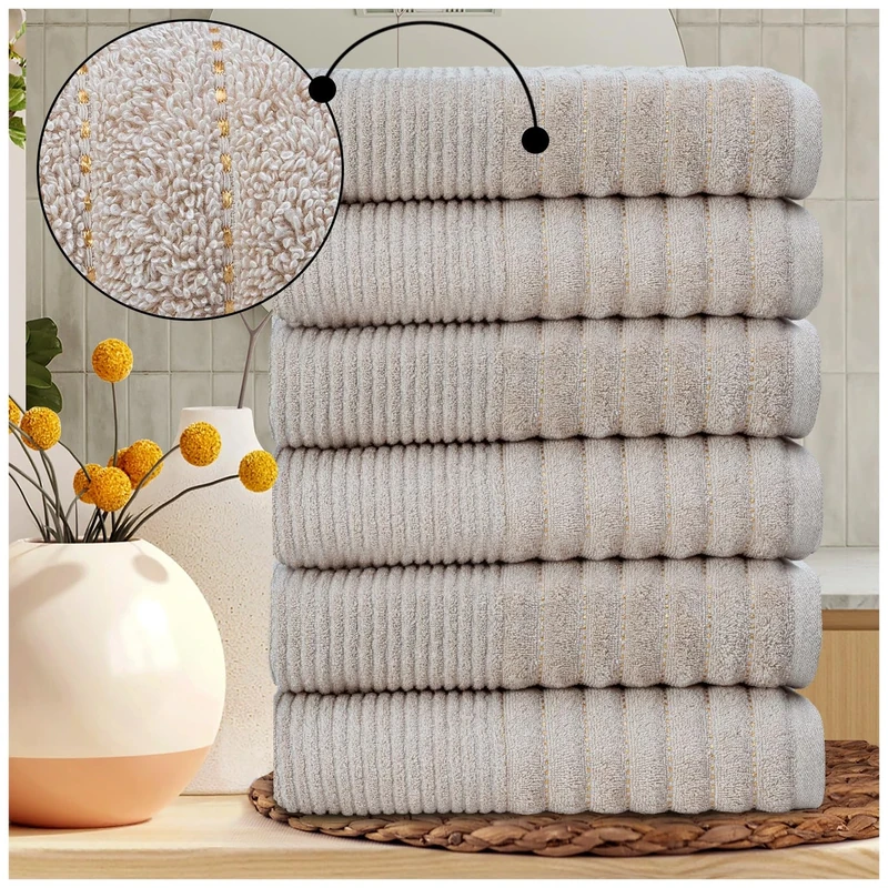 6-Pack Egyptian Cotton Bath Sheets - Premium 650 GSM Luxury Large Towels, Ultra Soft, Fast Drying & Highly Absorbent - Washable Bath Sheets for Bathroom, Spa & Gym (90x140 cm) - Natural