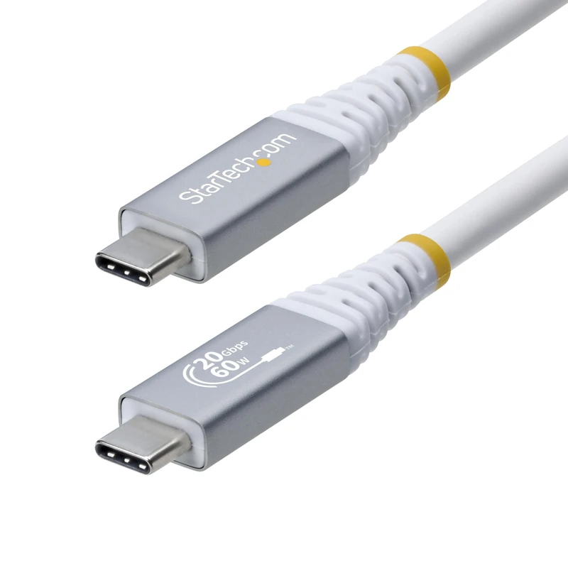 StarTech.com 3m (10ft) USB4 Cable, 20Gbps, USB-IF Certified USB-C Cable, 60W, 4K120Hz DP 1.4, TPE Jacket, White USB-C Cord