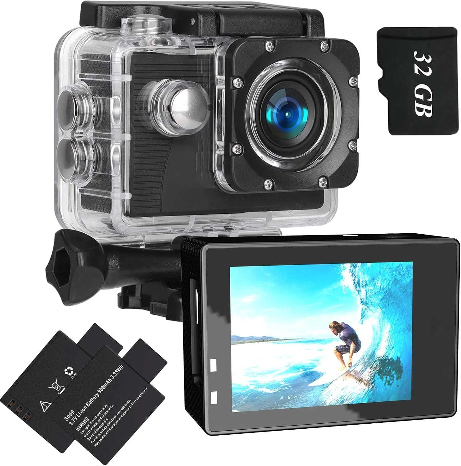 Xilecam Action Camera 1080P Sports Camera 32GB Memory Card Action Cam 4xZoom 131ft Underwater Waterproof Cameras with 2 X Batteries and Multi-Function Accessory