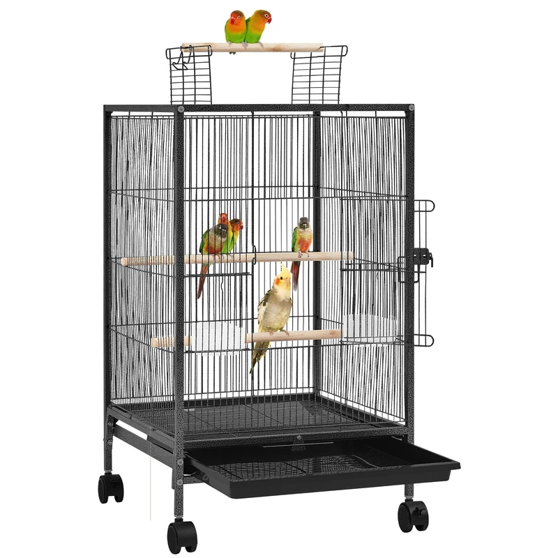 Yaheetech Bird Cage with Wheels for Pets Birds Canary Parrots Metal Cage 45.5 x 45.5 x 89.5 cm