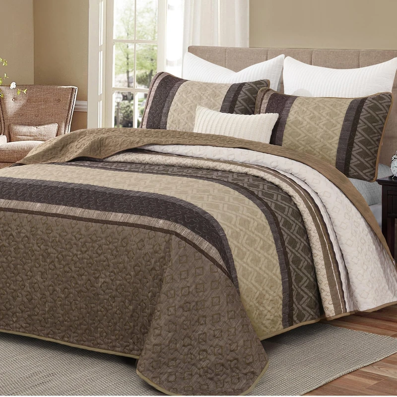 Dinjoy King Size Quilt Set - 110x90 Striped Boho Bedding