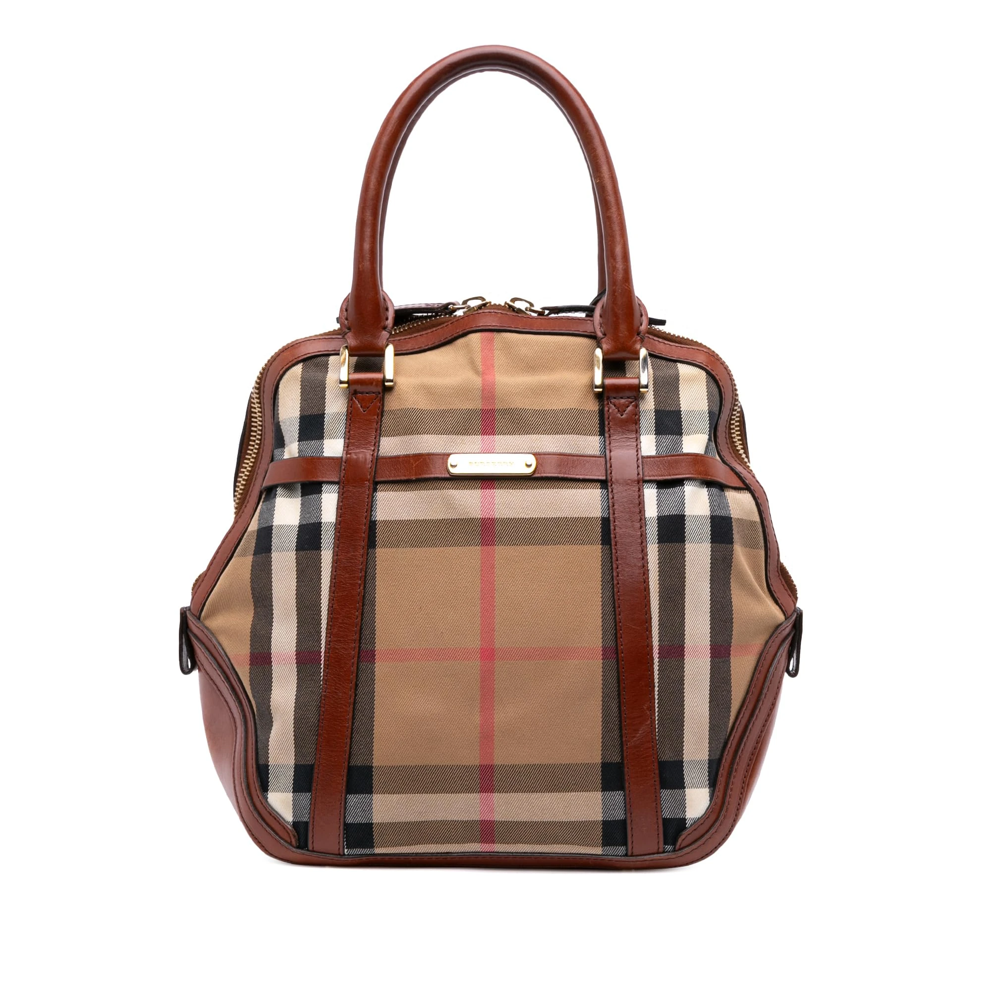 BURBERRY Pre-Loved Small Leather Trimmed House Check Canvas Bridle Orchard Satchel