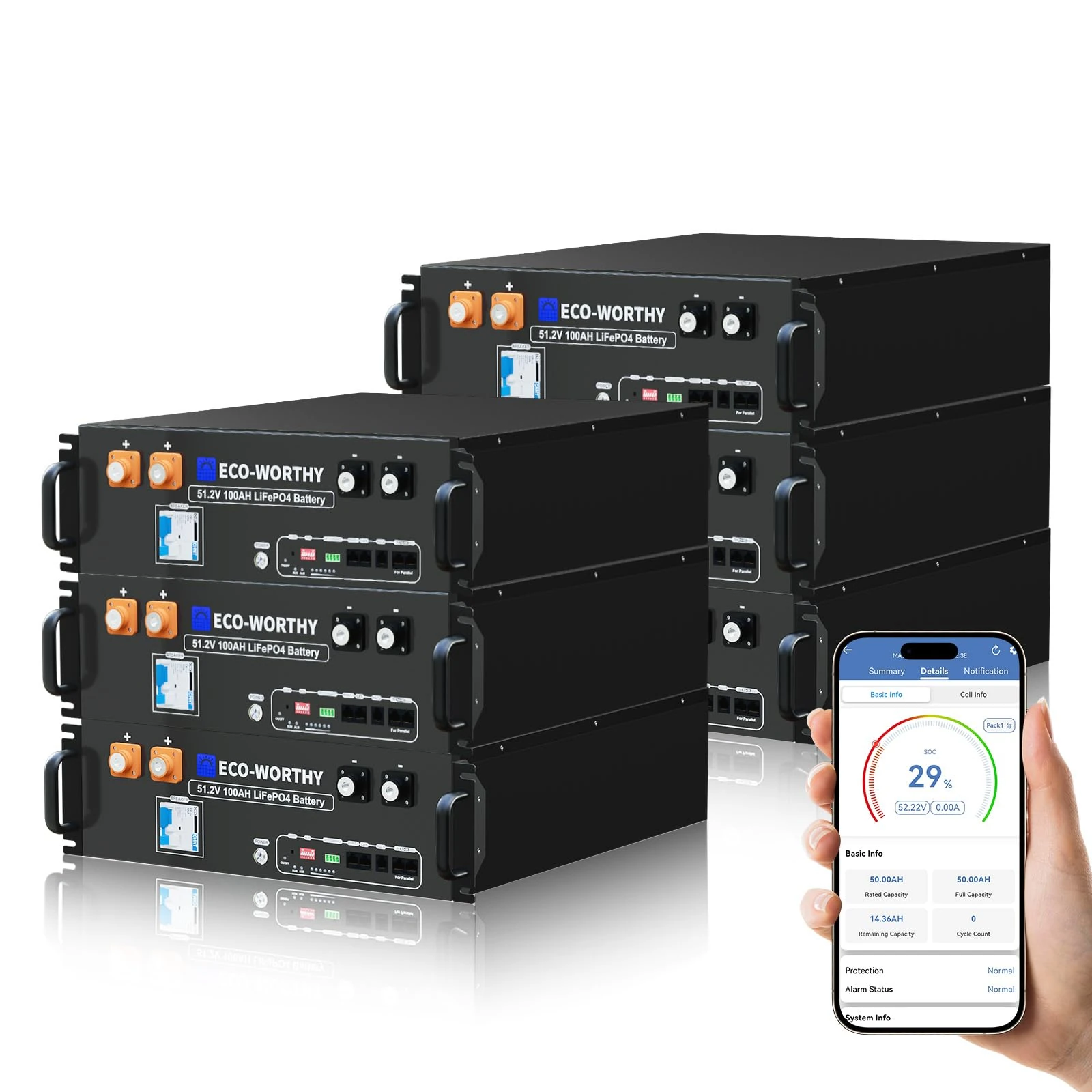 ECO-WORTHY 48V 600AH LiFePO4 Battery,30.72kWh Server Rack Battery(Version 3) with Bluetooth & WIFI,for Home Power Storage, Off-Grid Energy Back-up (Buy Batteries Get Server Rack)