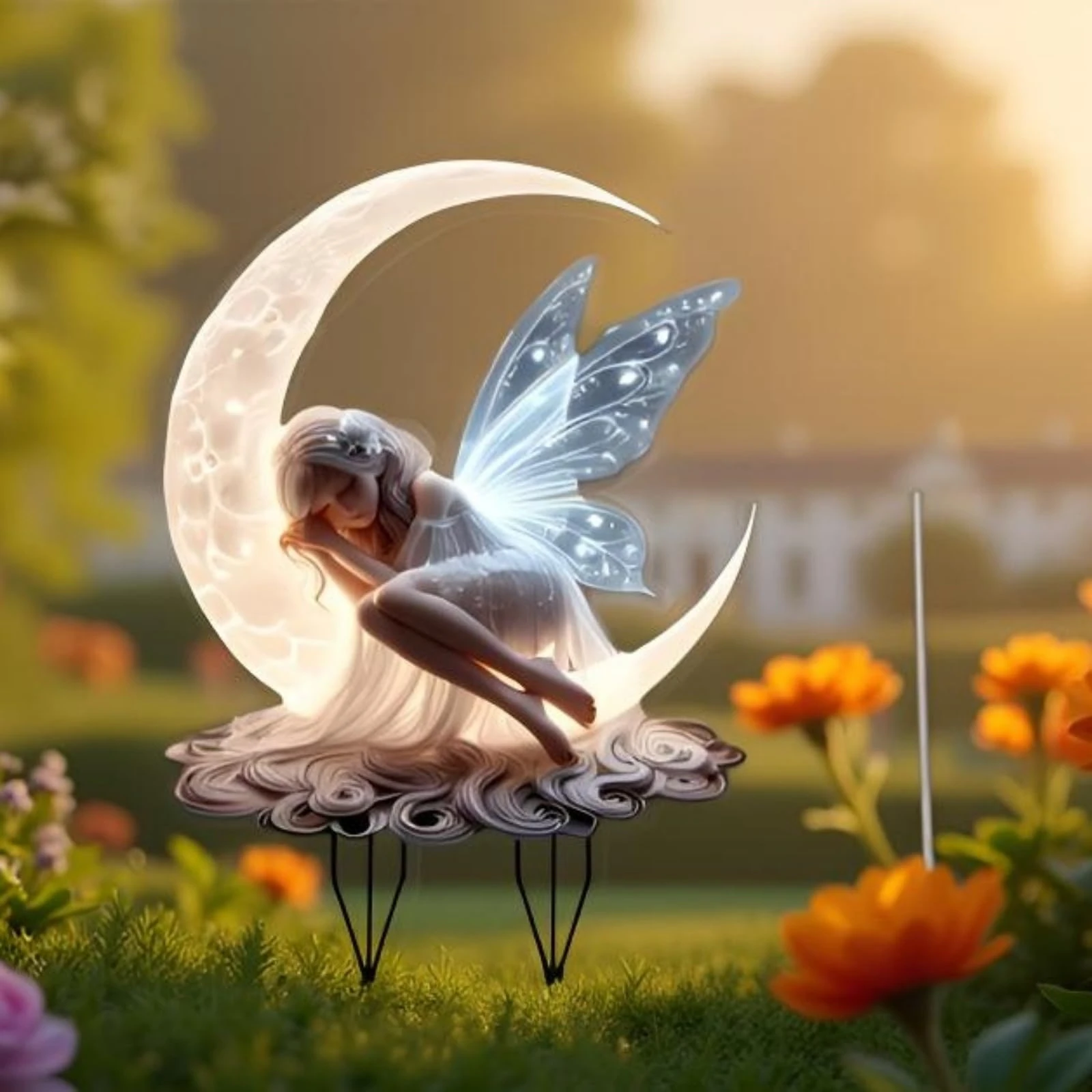Acrylic Fairy Garden Stake - Bohemian Moon Fairy Art | Weatherproof Decor for Lawns, Outdoor Gardens & Potted Landscapes | Gift for Friends, Holiday & Gardening Collection Ornaments