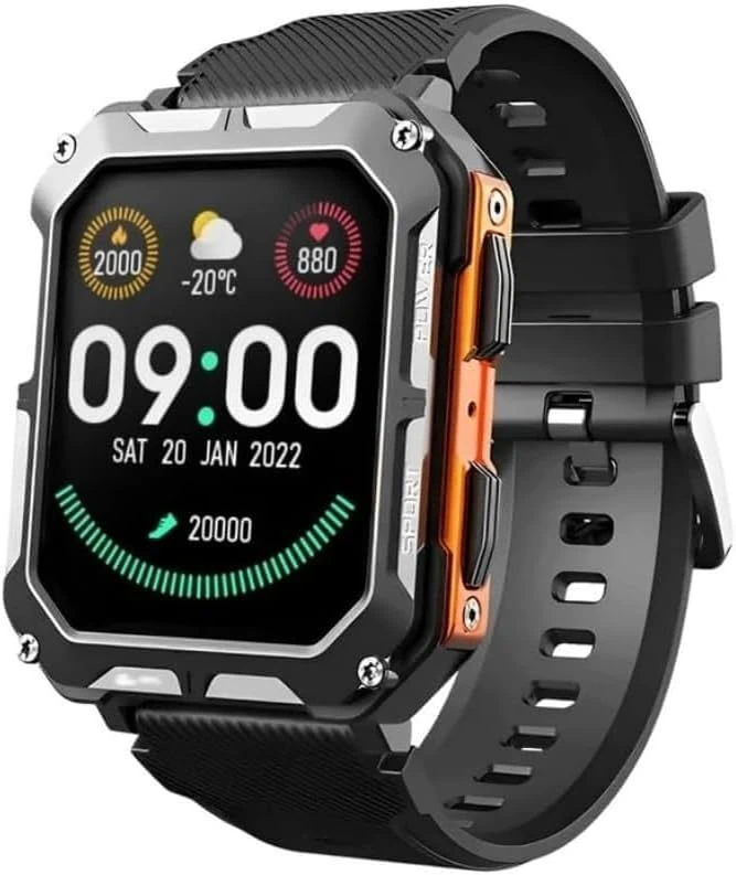 Hardhatwatches Hard Hat Smartwatch Outdoor Sports IP68 Waterproof Wristwatch for Android IOS,Stainless Steel Construction, Lightweight Design for Construction Workers & Industrial Use. (Orange) - Image 1