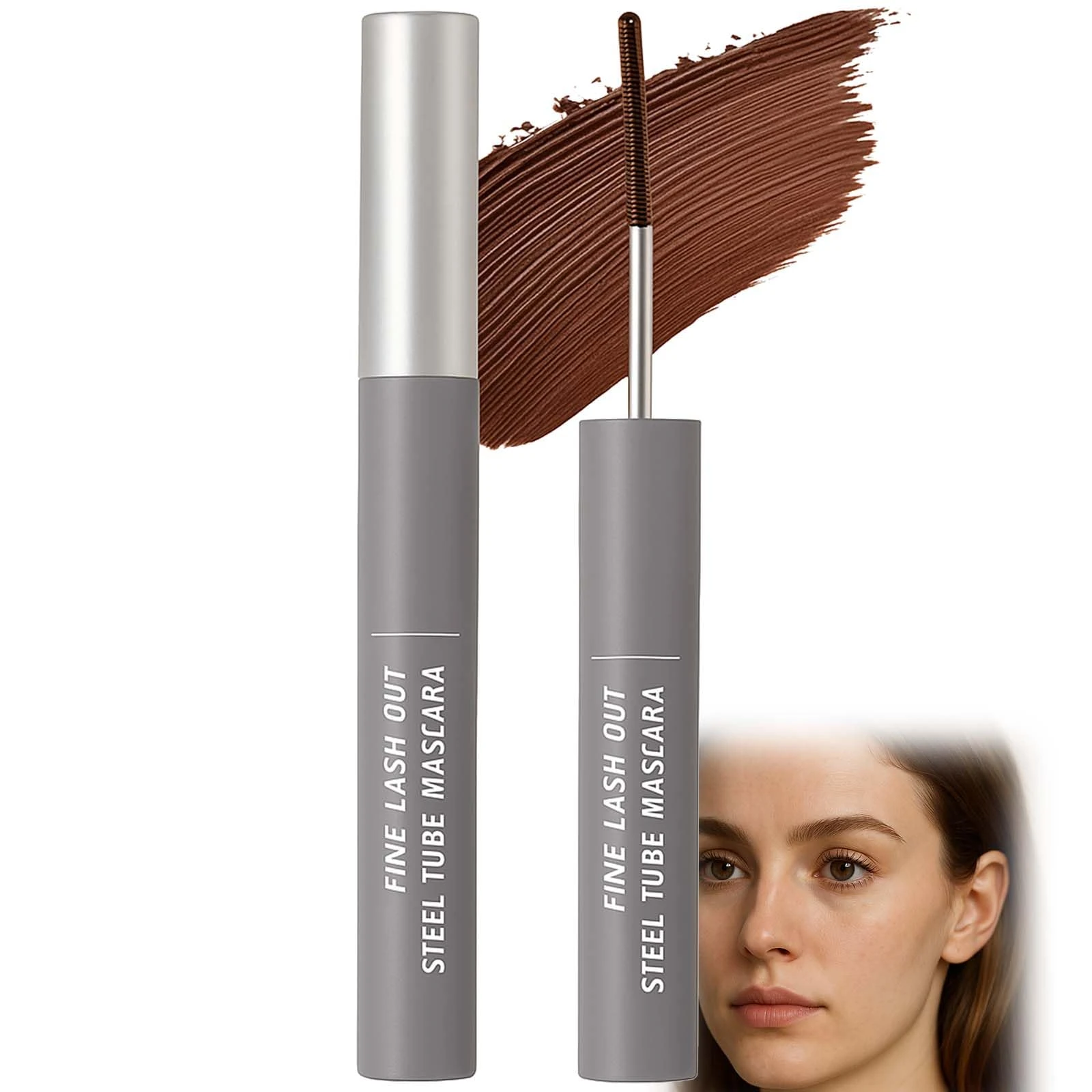 Natural Brown Finish Mascara - Ultra-Fine Brush for Precise Application, Smudge-Proof & Long-Lasting Formula, Gentle Waterproof Makeup, Sleek Portable Design (Brown)