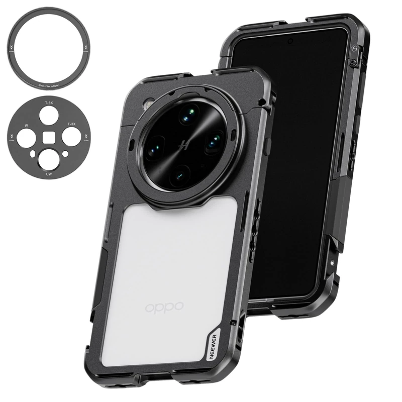 NEEWER Find X8 Ultra Phone Cage, Quick Release Video Rig Stabilizer for Recording Vlogging Filming with 67mm Filter Ring & 17mm Lens Backplate, Compatible with OPPO Find X8 Ultra, Black, PA147