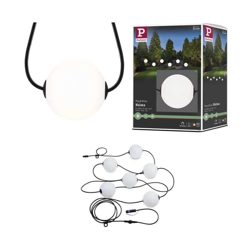 Paulmann 94910 Plug & Shine LED Fairy Lights Naima Basic Set IP67 3000 K 6 x 1 W 5.88 m Black