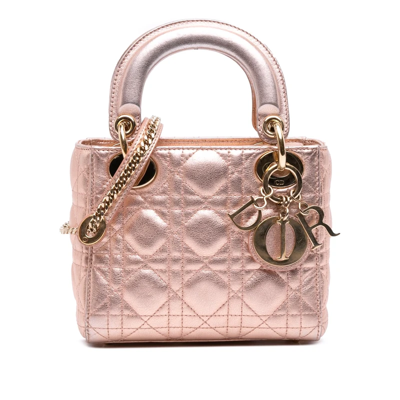 Dior Pre-Loved Mini Metallic Lambskin Cannage Lady Handbag