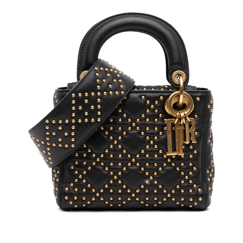 Dior Pre-Loved Mini Lambskin Cannage Studded Supple Lady Handbag