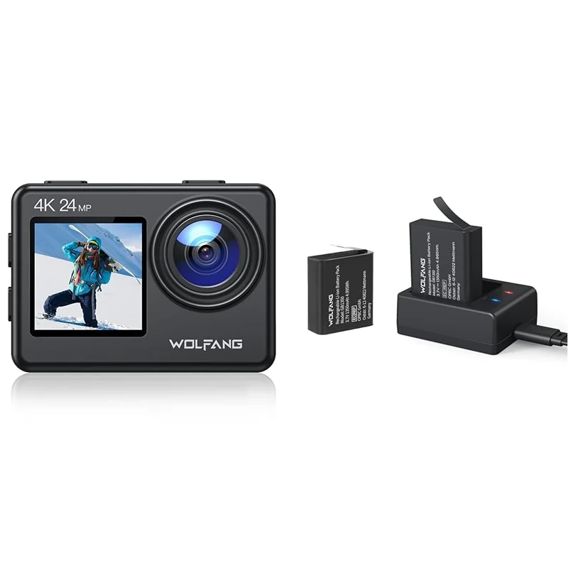 WOLFANG Action Cam GA200 4K24MP with 32GB & Battery Charger Set
