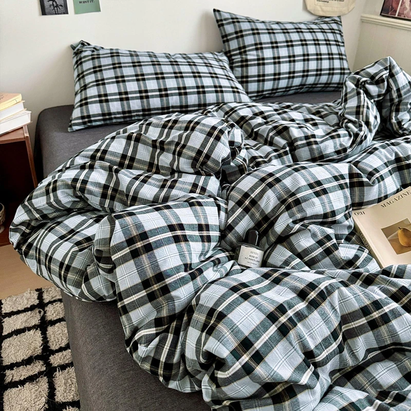 Grey White Buffalo Plaid King Duvet Cover - 100% Washed Cotton