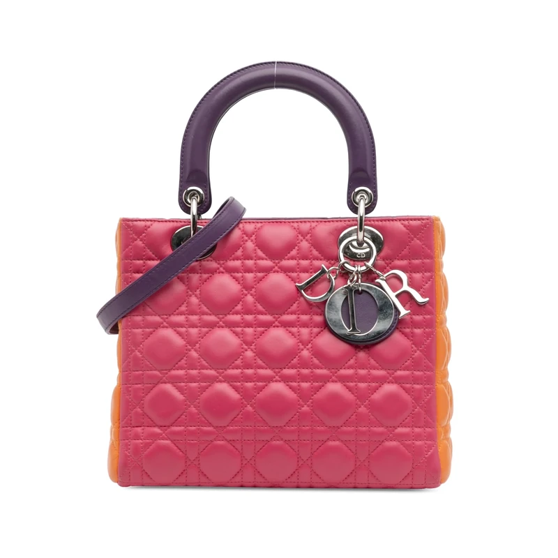 Dior Pre-Loved Medium Tricolor Lambskin Cannage Lady Handbag