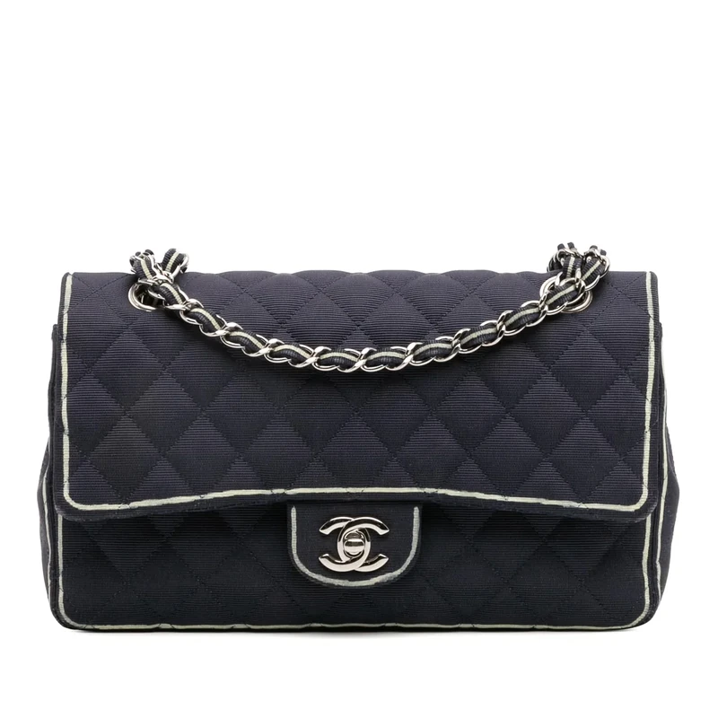 Chanel Pre-Loved Medium Classic Printed Grosgrain Double Flap Shoulder Bag