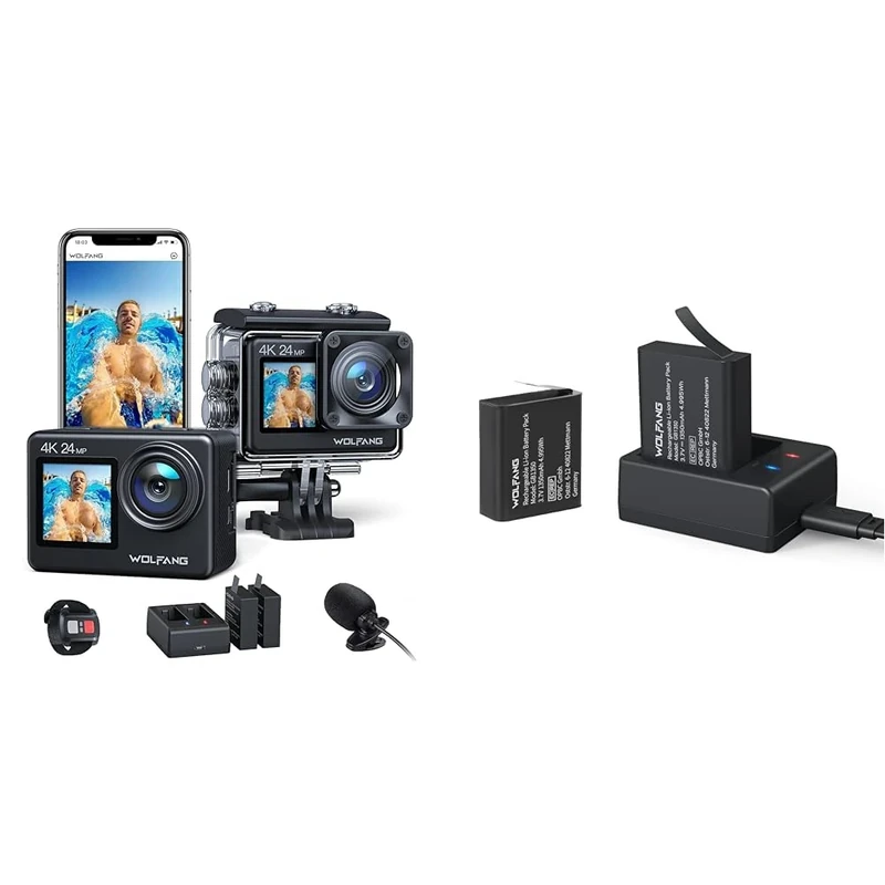 WOLFANG Action Cam GA200 4K24MP & Battery Charger Set