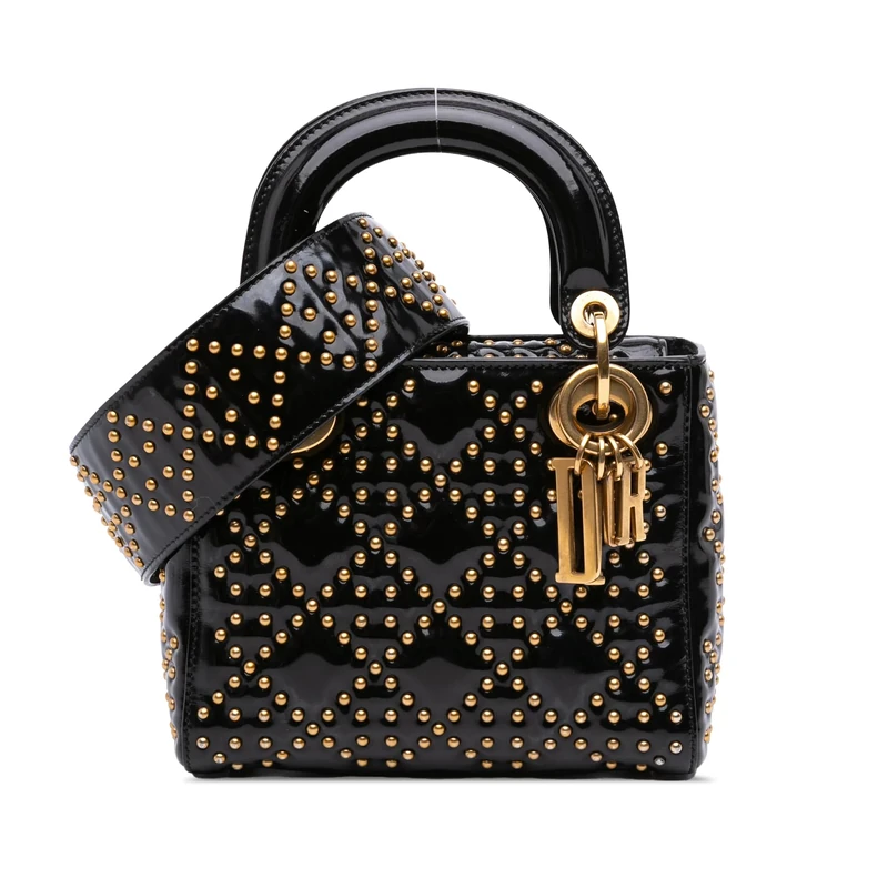Dior Pre-Loved Mini Patent Cannage Studded Supple Lady Handbag
