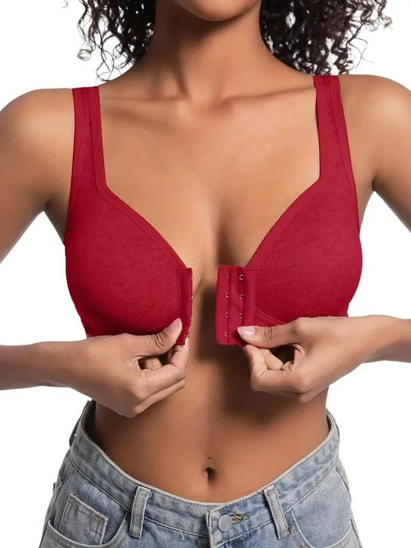 Women's Seamless Wireless Supportive Bra Full Coverage Underwire Bra-Front Closure Comfortable and Soft, Claret, XX-Large