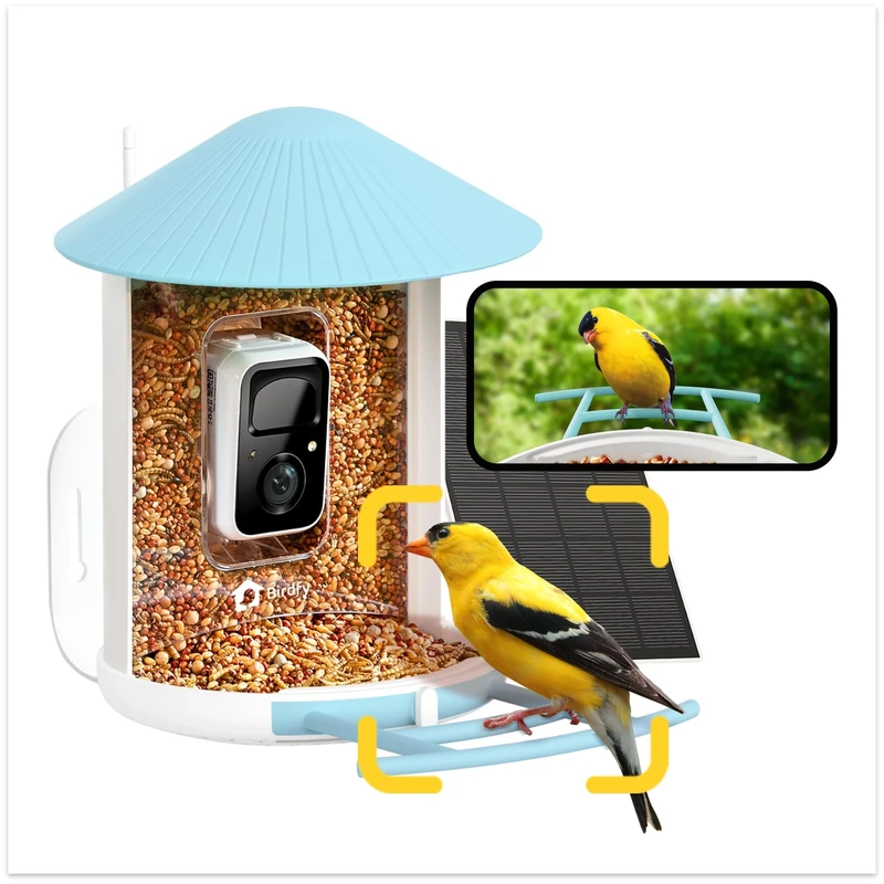 Birdfy Smart Bird Feeder with Camera Solar Powered, AI Identify 98% Species & Cloud Storage Lifetime Free, Instant App Alerts, 1080HD Live Videos & Night Vision for Backyard Birdwatching