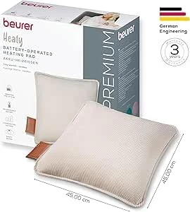 Beurer Heaty Heated Pad, Wireless Heating Pad with Battery, with Auto Shut-Off and 3 Temperature Settings, Fast Heating, Soft Corduroy, White