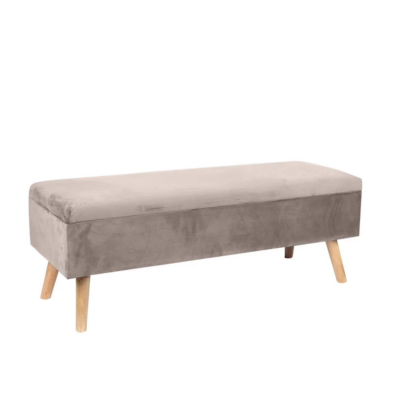 Relaxdays velvet bench, storage, HxWxD: 40 x 110 x 40 cm, wooden legs, upholstered trunk bench, bedroom, hallway, cream