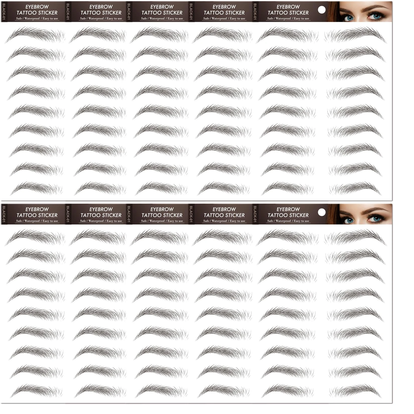 10 Sheets 90 Pairs 4D Hair-Like Eyebrow Tattoo Stickers – Waterproof Natural Fake Eyebrow Stickers, Long-Lasting Hair-Like Design for Women & Girls Daily Makeup & Grooming (BLACK-01)