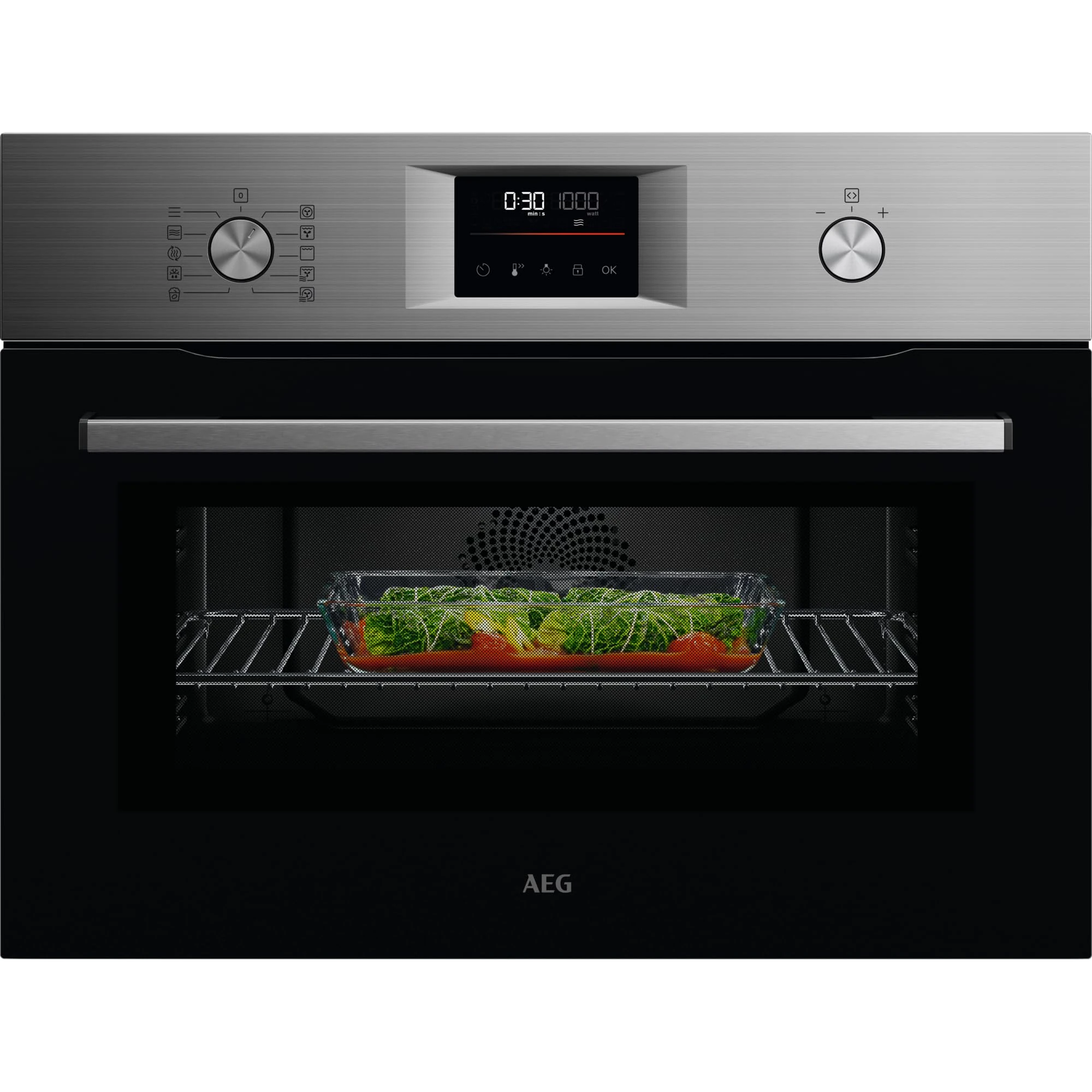 AEG 6000 Series CombiQuick Microwave and Built-in Oven OK6NK40M, 44L, Integrated Oven with Turbo Grill, Pizza Setting, Defrost/Reheating, LED display, Delay Start, 450x560x550mm, Stainless Steel