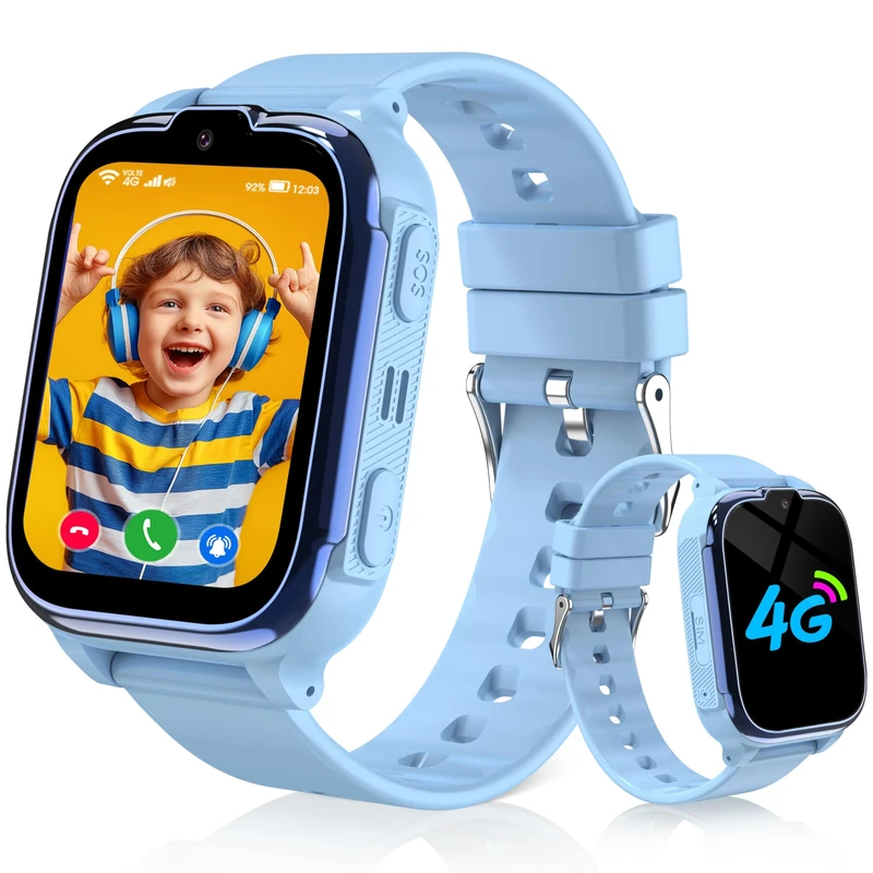 Tzzulsx 4G Kids Smart Watch, Smart Watch for Kids GPS Tracker Phone Boys Girls with Video Call SOS Game Voice Chat IP68 Waterproof School Mode Toys Birthday Gifts
