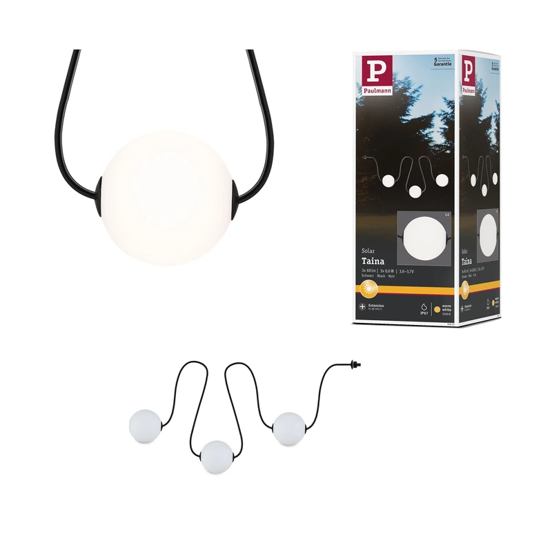 Paulmann Taina 94913 Solar LED Fairy Lights Extension Set IP67 3000K 1.71 m 3 x 60 lm Black