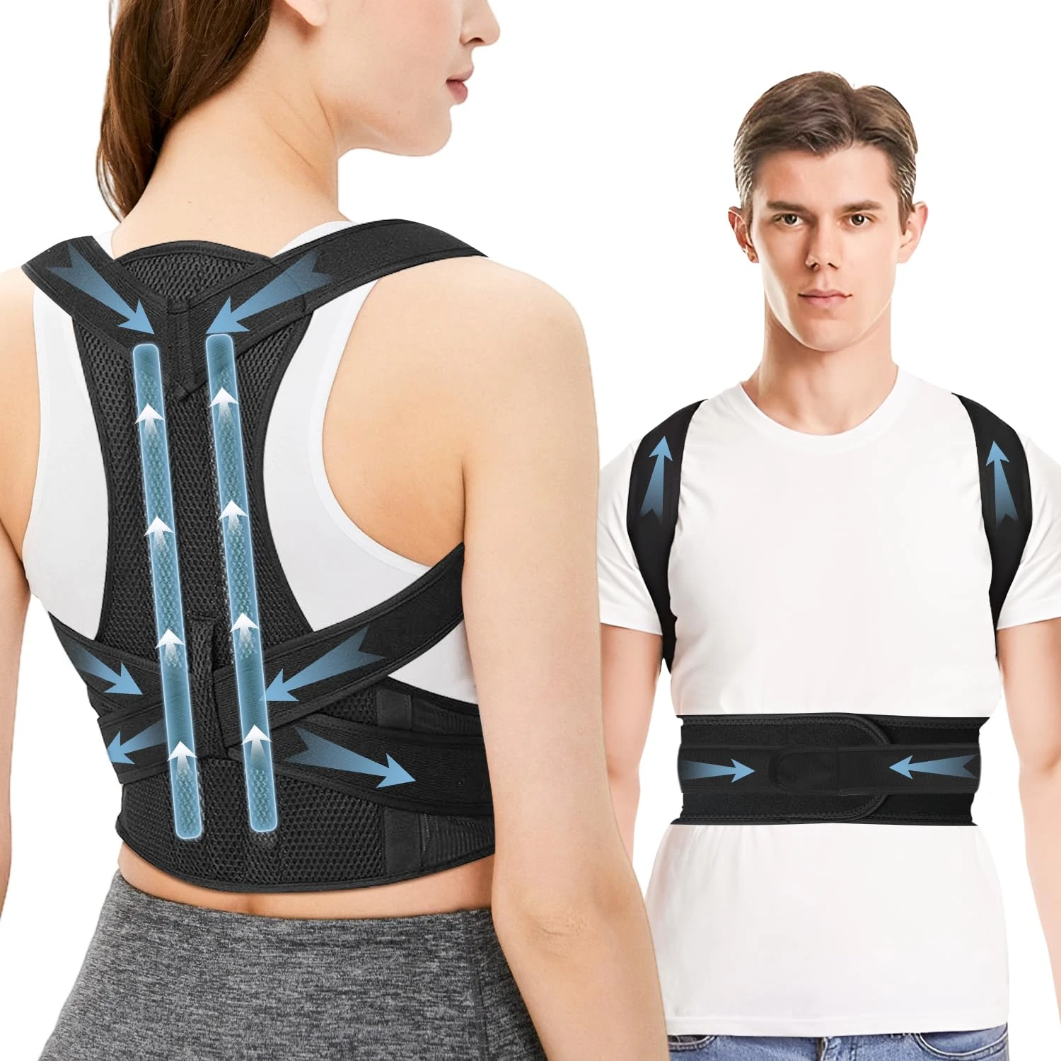 Zarkh Posture Corrector Women and Men, Adjustable Back Brace Posture Corrector, Breathable Back Support Belt for Neck Shoulder Pain Relief, Comfortable Posture Straightener