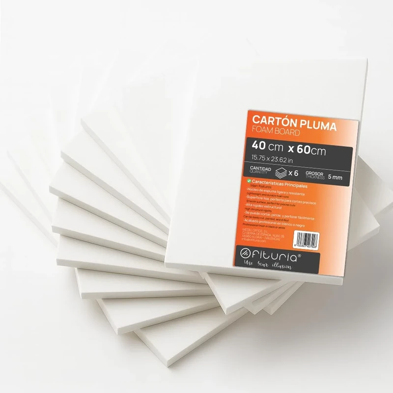 OFITURIA White Foam Panels, 40 x 60 cm, Pack of 6, Lightweight and Rigid Foam Board, Multi-Purpose Foamboard with Easy Cut, Ideal for Crafts, Models and Exhibitions, 5 mm - Image 1
