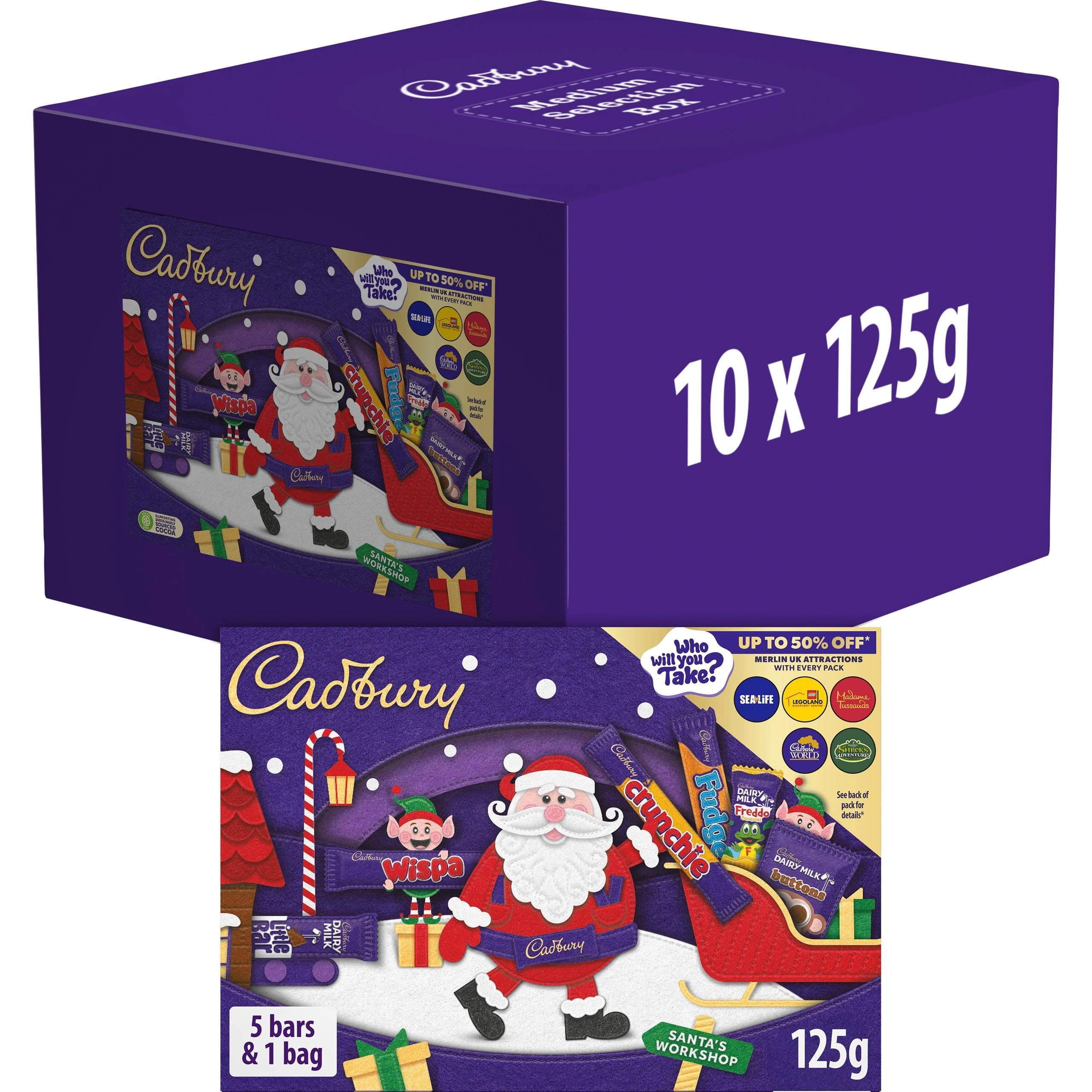 Cadbury Chocolate Selection Box 125g (Box of 10), great stocking filler, office gift or for Christmas parties