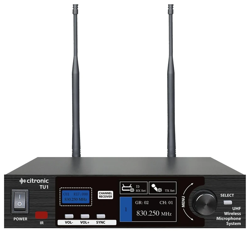 Citronic | Single Wireless Microphone System with Tuneable UHF License-Free Frequencies, Stage, Theatre, Performance | 1 x Handheld Microphone Transmitter, Fully Programmable