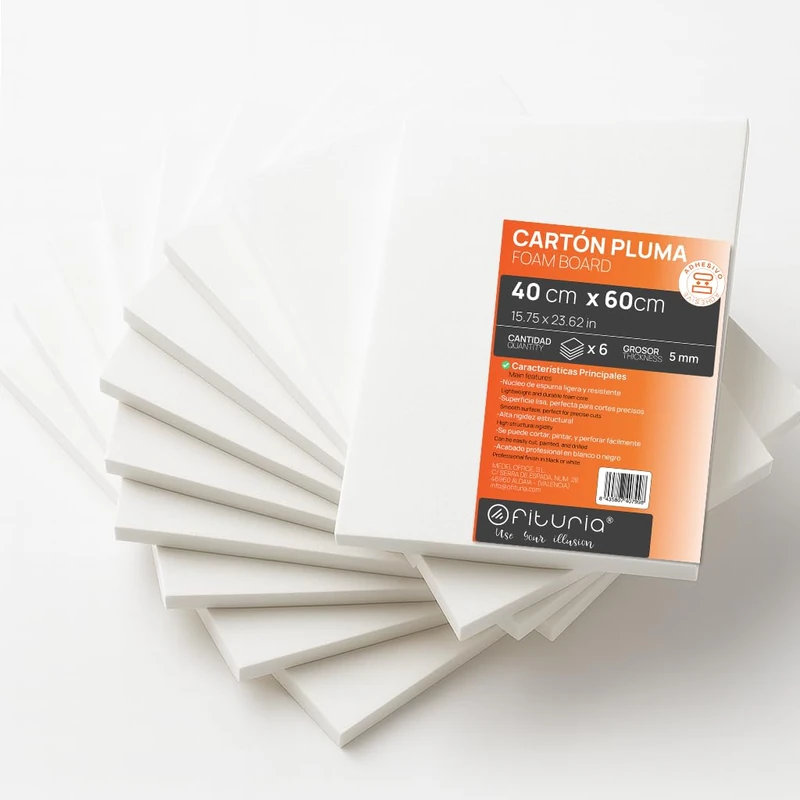 OFITURIA White Adhesive Foam Panels, 40 x 60 cm, Pack of 6, Lightweight and Rigid Foam Board, Multi-Purpose Foamboard with Easy Cut, Ideal for Crafts, Models and Exhibitions, 5 mm