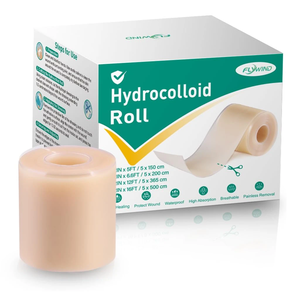 Hydrocolloid Roll 5cmx150cm, Hydrocolloid Dressings Roll Waterproof Bandages Tape for Wound Care, Cut-to-Size, Self-Adhesive Skinfriendly Large Wound Dressing Plasters Patches Pads Ultra Absorbent