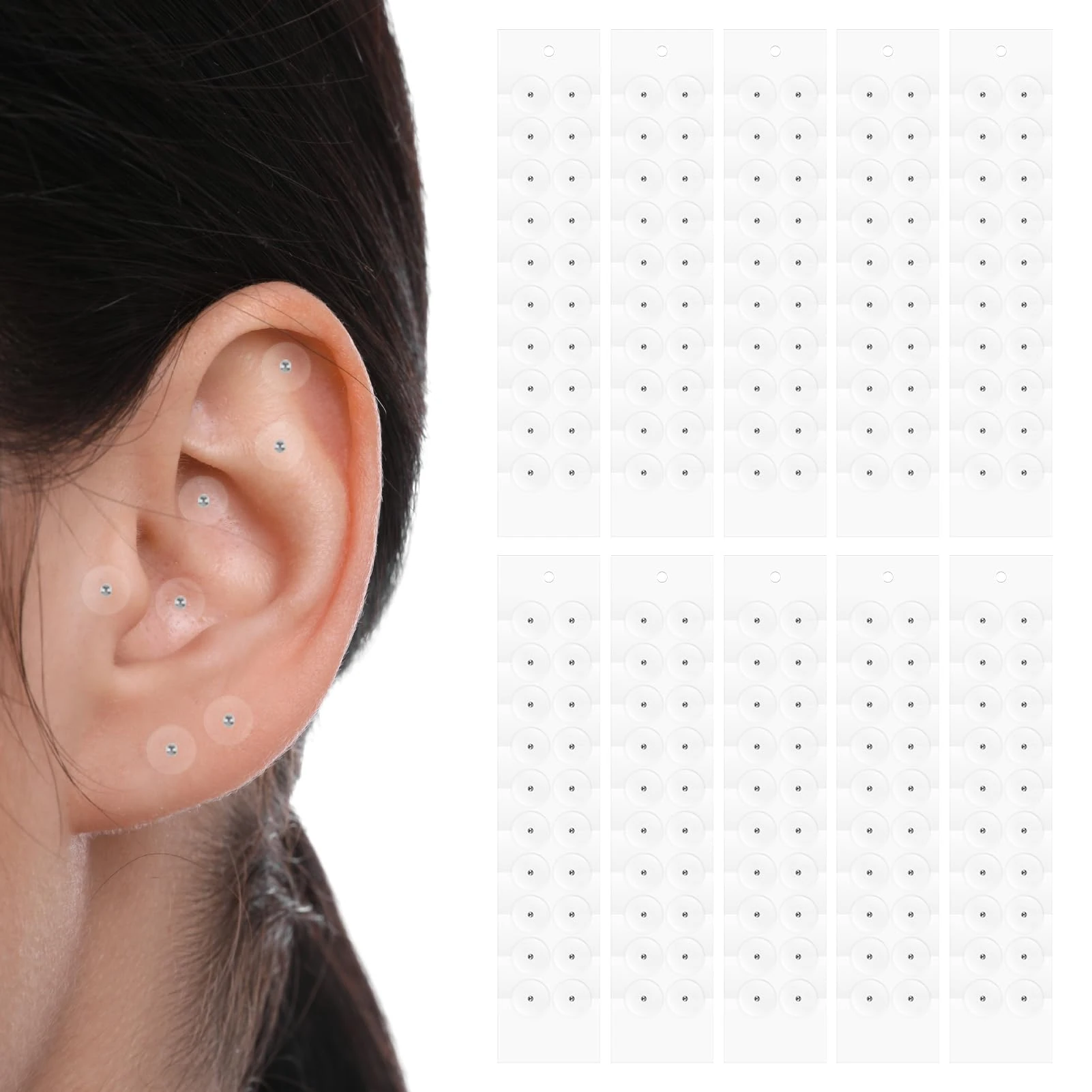 UIHRLM 200PCS Ear Seeds, Gold Acupuncture Ear Seeds, Disposable ACU Seeds Health Care Sticker Kit for Men and Women Migraines Anxiety Stress Insomnia Depression Relief (10 Sheets) (Siliver)