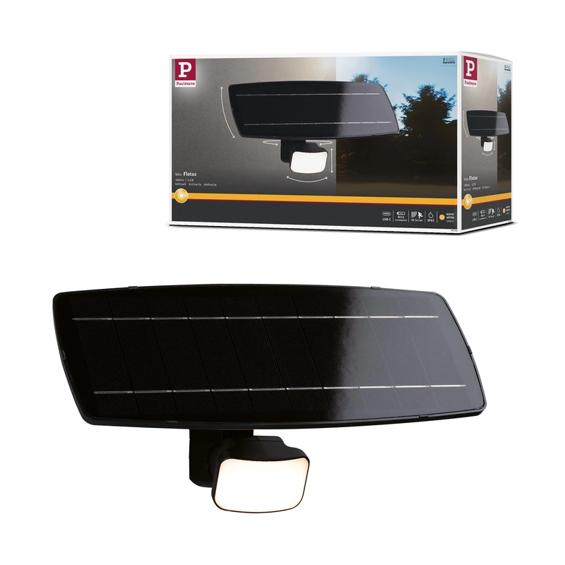 Paulmann Flotas 95705 Solar Floodlight with Twilight Controlled Motion Sensor (HF) IP65 3000K 700lm Anthracite