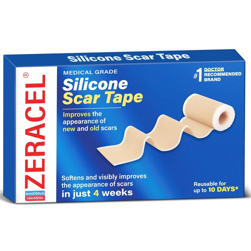 ZERACEL Silicone Scar Tape for Women- Reusable Medical-Grade Scar Strips for C-Section Surgery, Breast, Acne, and Keloid Scars - Invisible, Soft, Long Roll 4cm x 150cm
