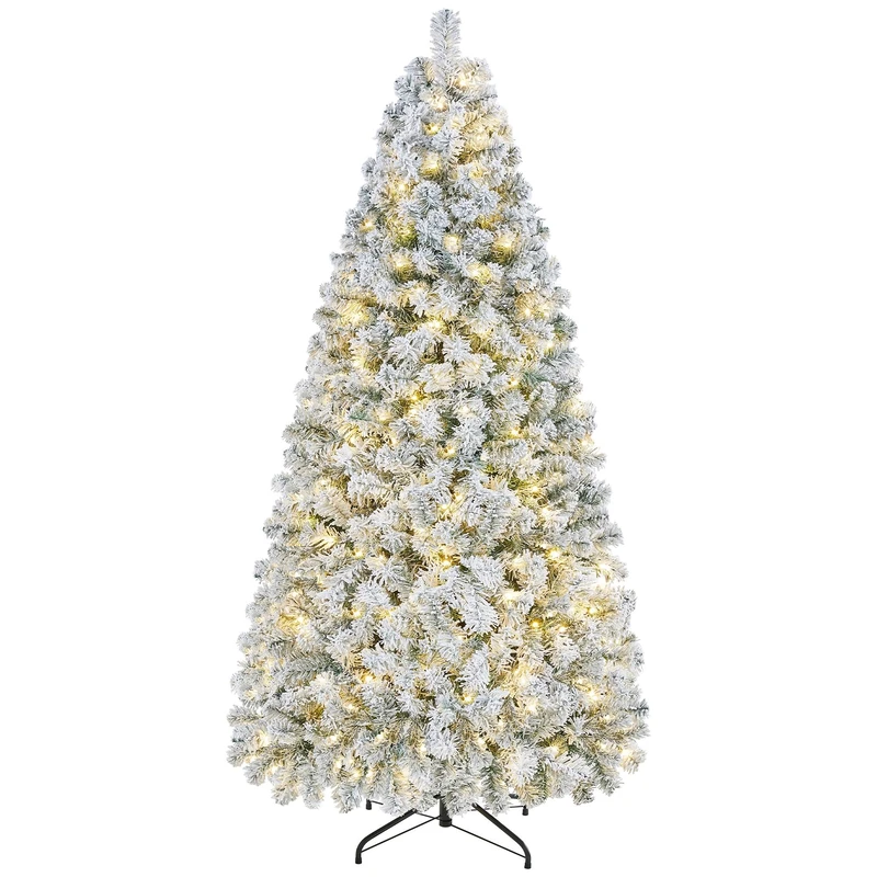 Yaheetech 6ft Pre-Lit Flocked Christmas Tree, 8 Modes Warm White LED Lights