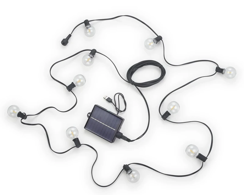 Reality Leuchten Mood R74761132 LED Hybrid Solar Outdoor Fairy Lights Plastic Black with 10x 0.5 Watt LED Remote Control Length 5.7 m