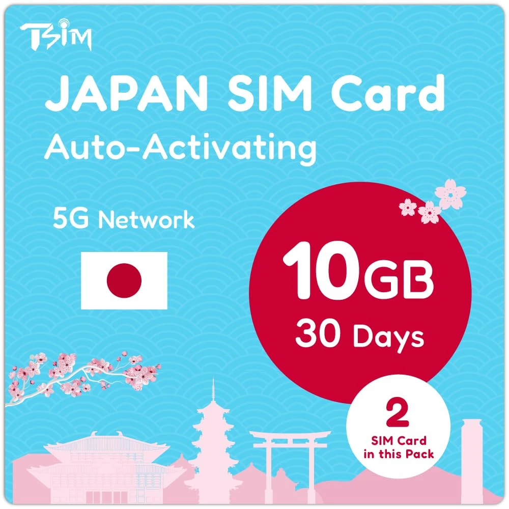 Japan SIM Card 30 Days 10GB – 2 piece | Auto Activating | 5G Network With Tethering/HotSpot/Internet Sharing | Data Only No Voice