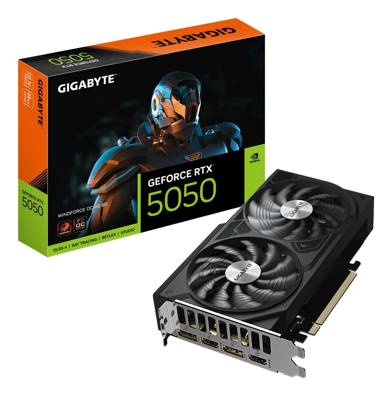Gigabyte GeForce RTX 5050 WINDFORCE OC V2 8G Graphics Card - 8GB GDDR6, 128bit, PCI-E 5.0, 2572MHz Core Clock, 2 x DP, 2 x HDMI, NVIDIA DLSS 4, GV-N5050WF2OCV2-8GD