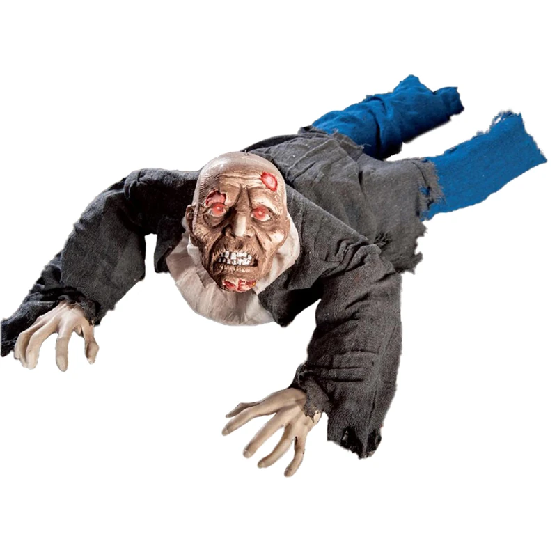 Halloween Decoration Zombie 1.40 m - Creeping Scary Figure with Arm Movement, Red LED Eyes | Sound - Battery Operated Halloween Figure SHXHD2403 - Decoration for Party, Entrance, Hallway & Shop Window