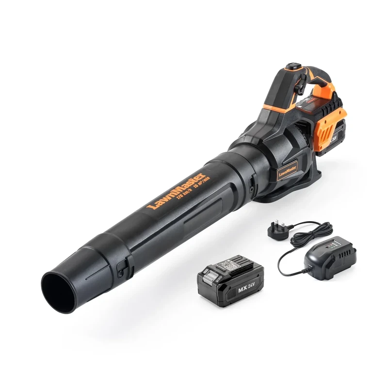 LawnMaster MX 24V Axial Cordless Leaf Blower. Powerful Battery Operated Garden Blower with MX 24V Lithium ion Battery and Charger, 2 Year Guarantee