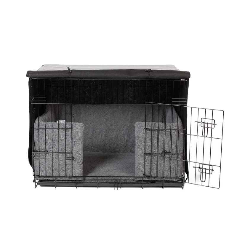 Danish Design Dog Crate Cover - Blackout Lined, Roll-Down Doors - Grey - XL