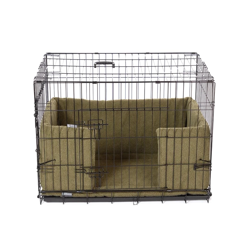 Danish Design Dog Crate Bumper - Sherpa Fleece, Ecoflex Recycled Filling - Olive - XXL