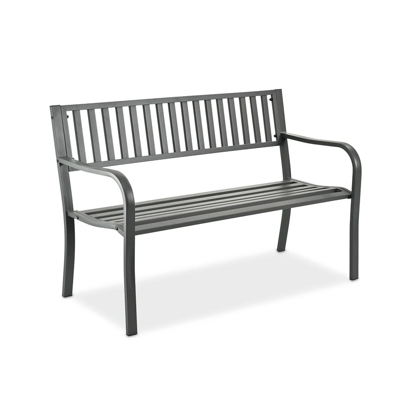 Relaxdays, 2-seater, HxWxD: 82 x 127.5 x 59.5 cm, steel, bench for garden, terrace, balcony, park, grey