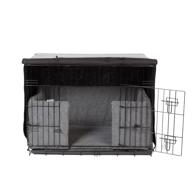 Danish Design Dog Crate Cover - Blackout Lined, Roll-Down Doors - Grey - XXL