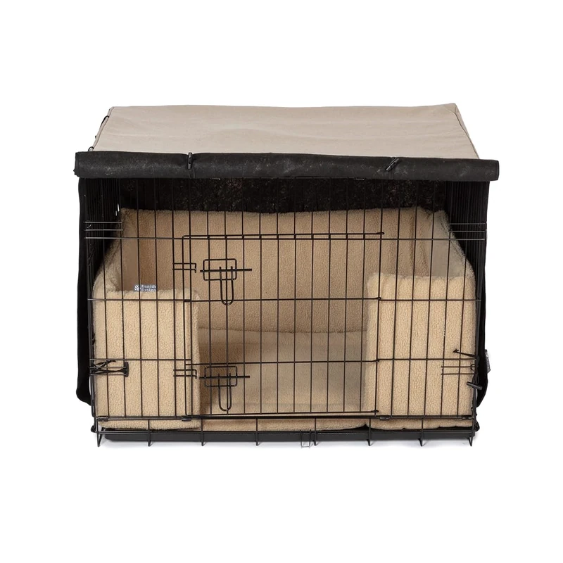 Danish Design Dog Crate Cover - Blackout Lined, Roll-Down Doors - Oatmeal - XL