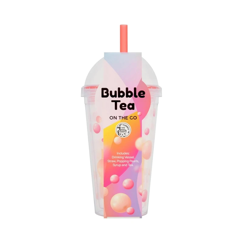 Bubble Tea Kit - Popping Boba Pearls, Passion Fruit Syrup, Earl Grey Bag - On the Go, Portable Travel Cup & Straw Included -At Home Bubble Tea Making Gift Set, Valentines Day