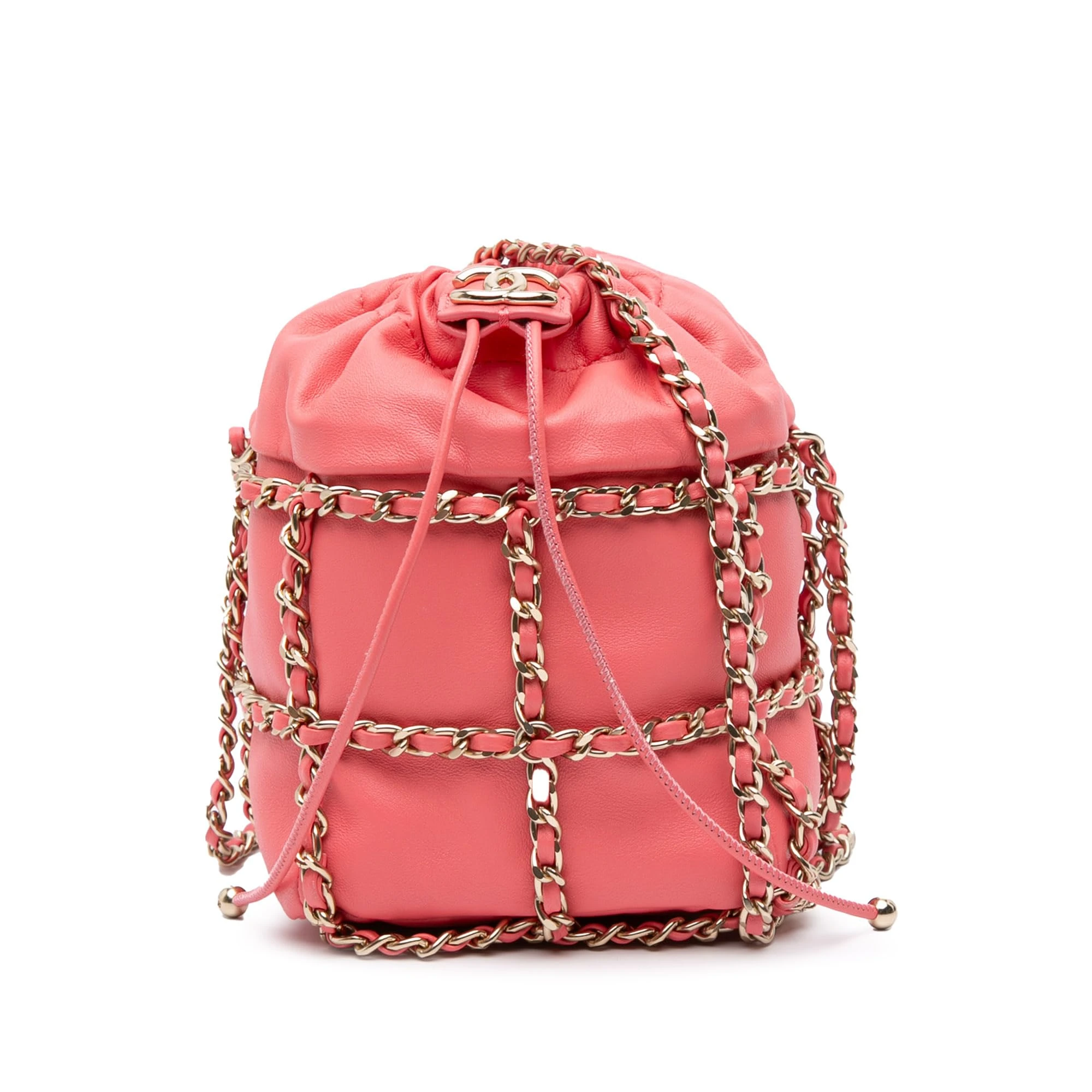 Chanel Pre-Loved Lambskin CC Chain Frame Drawstring Bucket Bag